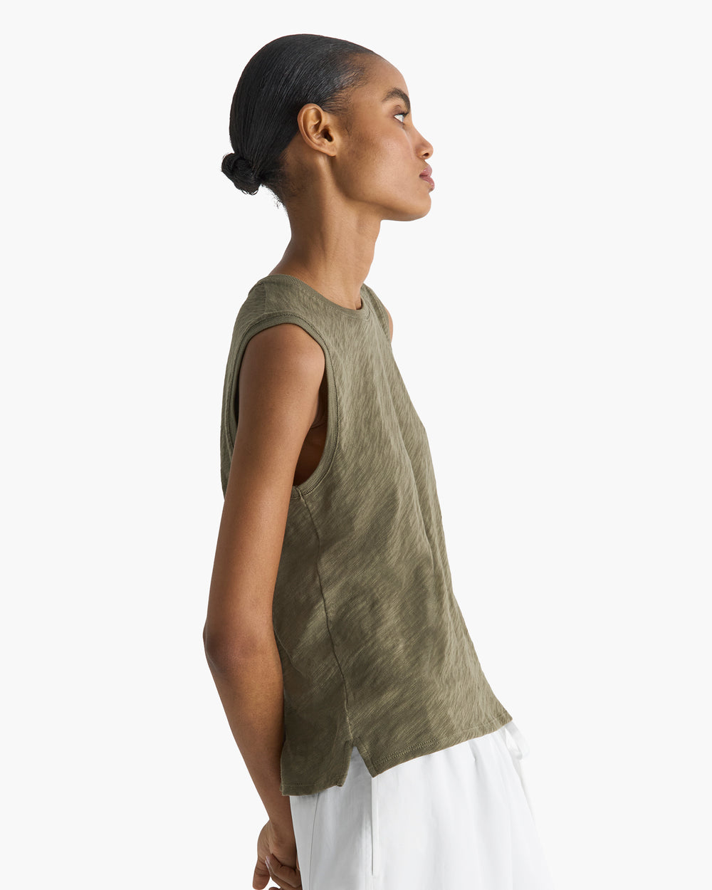 Slub Jersey Sleeveless Schoolboy Tee - Army