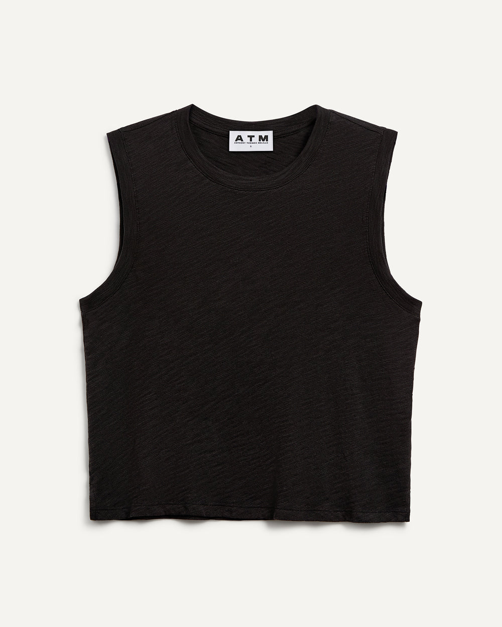 Slub Jersey Cropped Sleeveless Schoolboy Tee - Black