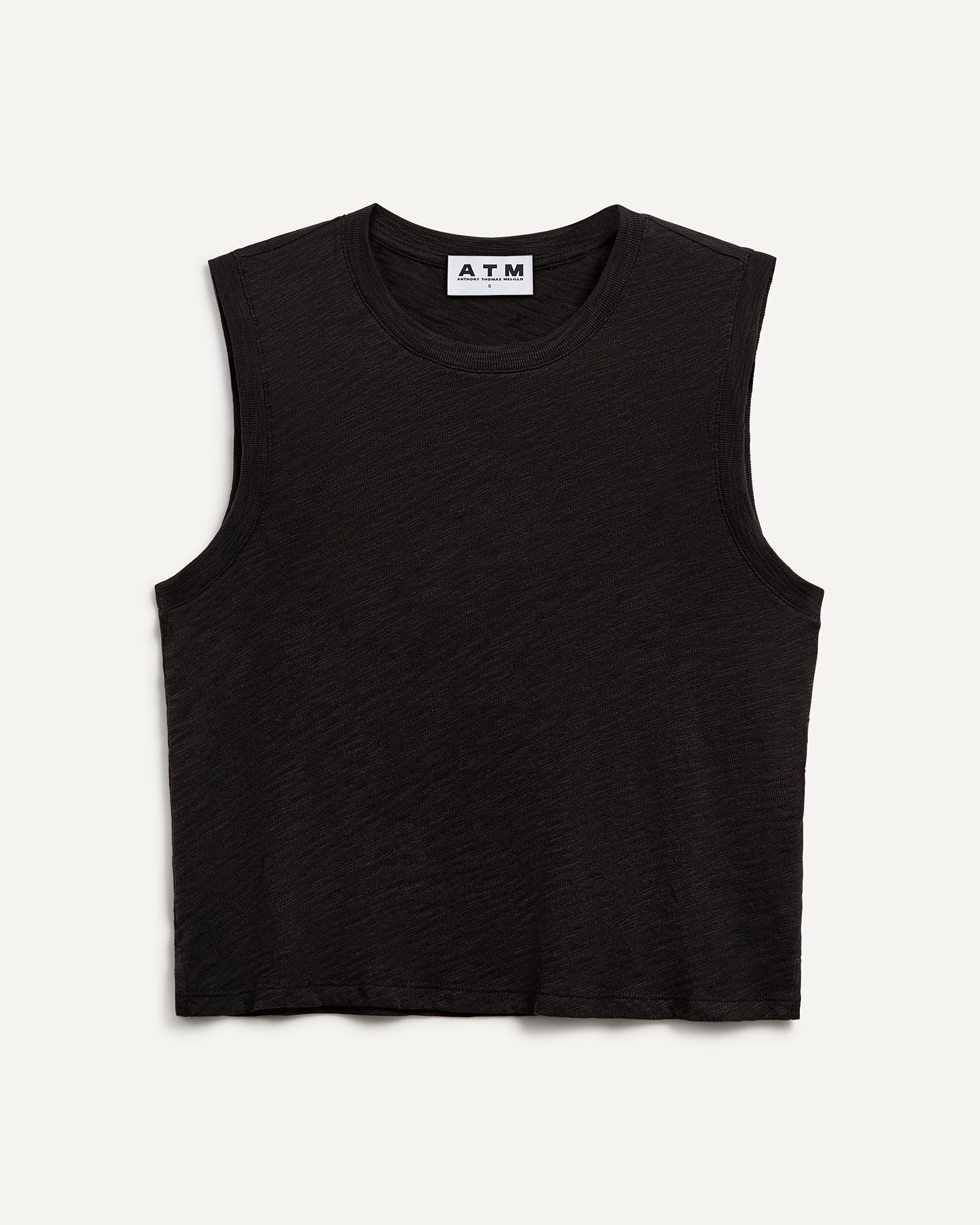 Slub Jersey Cropped Sleeveless Schoolboy Tee - Black