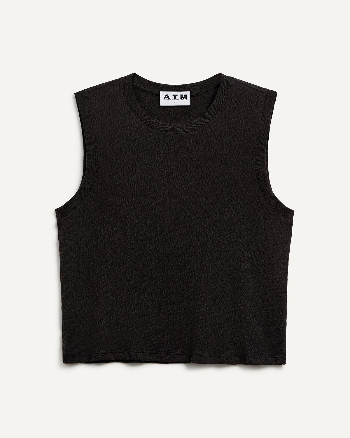 Slub Jersey Cropped Sleeveless Schoolboy Tee - Black