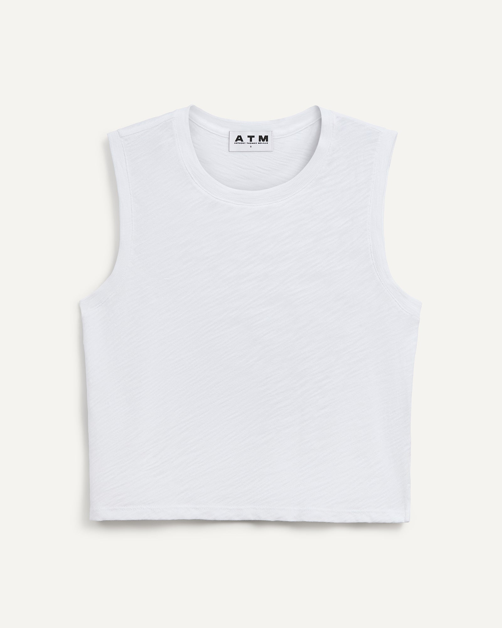 Slub Jersey Cropped Sleeveless Schoolboy Tee - White