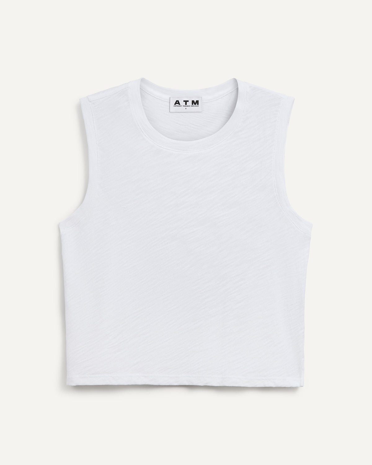 Slub Jersey Cropped Sleeveless Schoolboy Tee - White