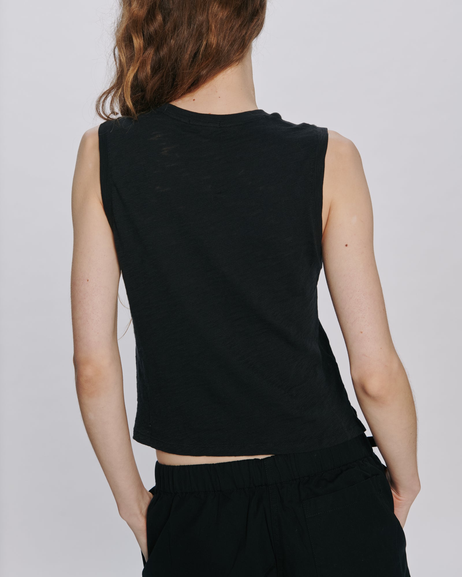 Slub Jersey Cropped Sleeveless Schoolboy Tee - Black – ATM Anthony