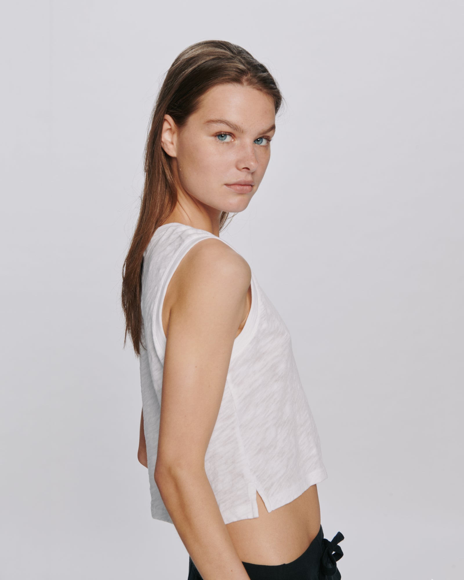 Slub Jersey Cropped Sleeveless Schoolboy Tee - White