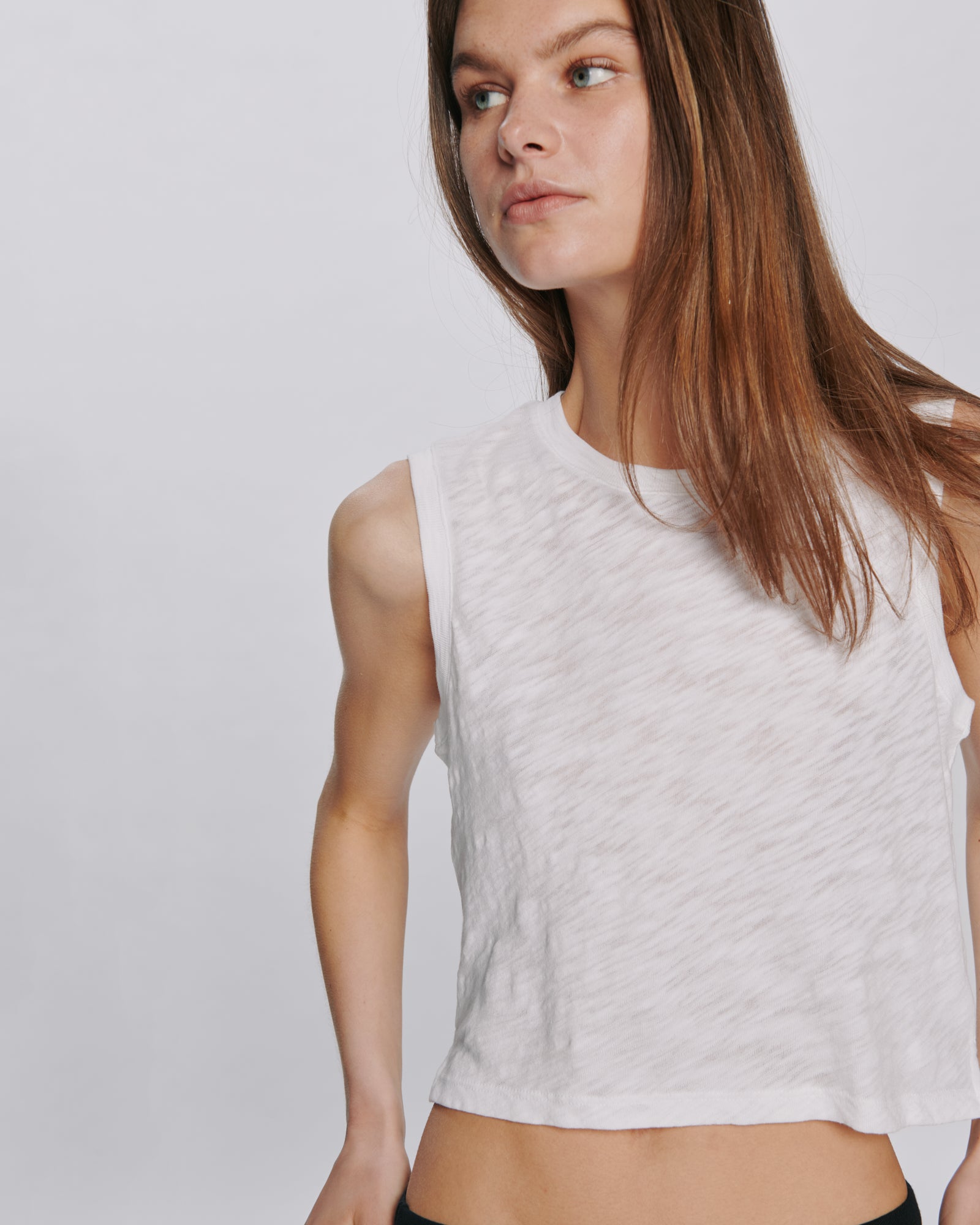 Slub Jersey Cropped Sleeveless Schoolboy Tee - White – ATM Anthony