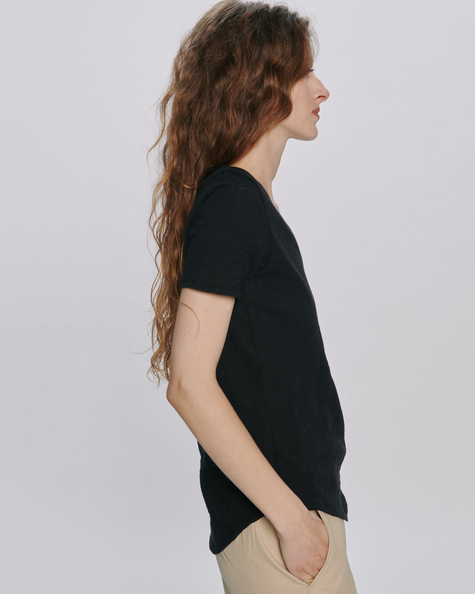 Slub Jersey Classic V-Neck Tee - Black