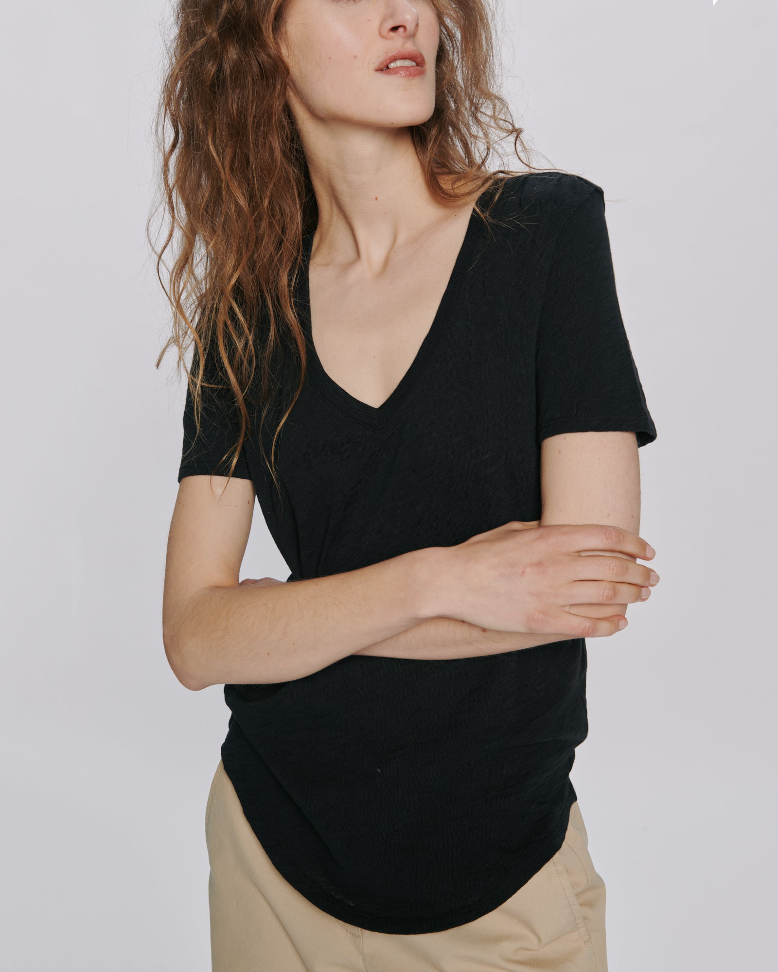 Slub Jersey Classic V-Neck Tee - Black
