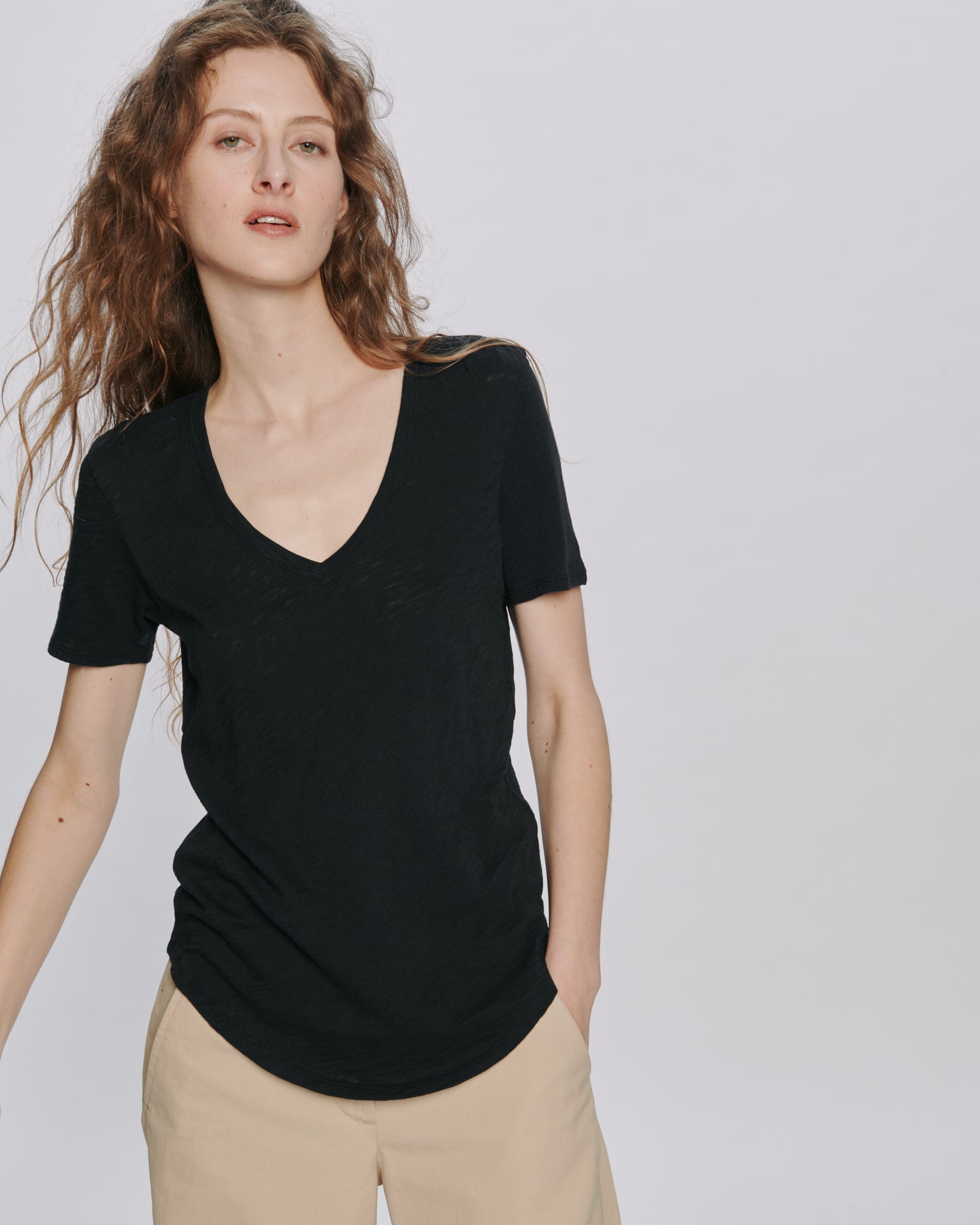 Slub Jersey Classic V-Neck Tee - Black