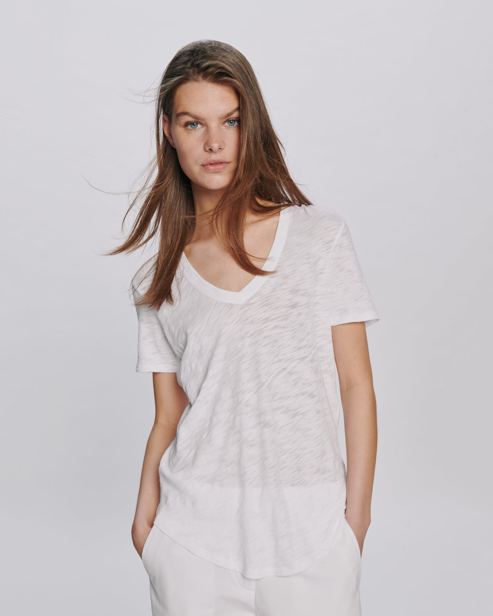 Slub Jersey Classic V-Neck Tee - White
