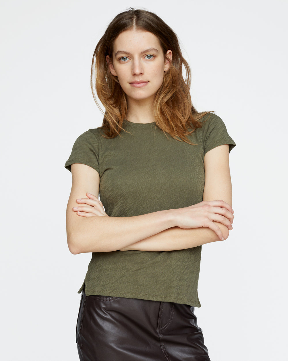 Slub Jersey Schoolboy Crew Neck Tee - Army
