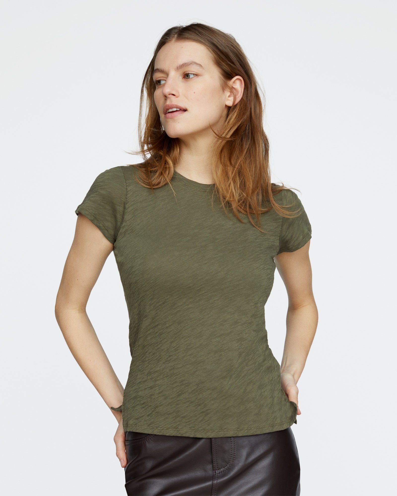 Slub Jersey Schoolboy Crew Neck Tee - Army