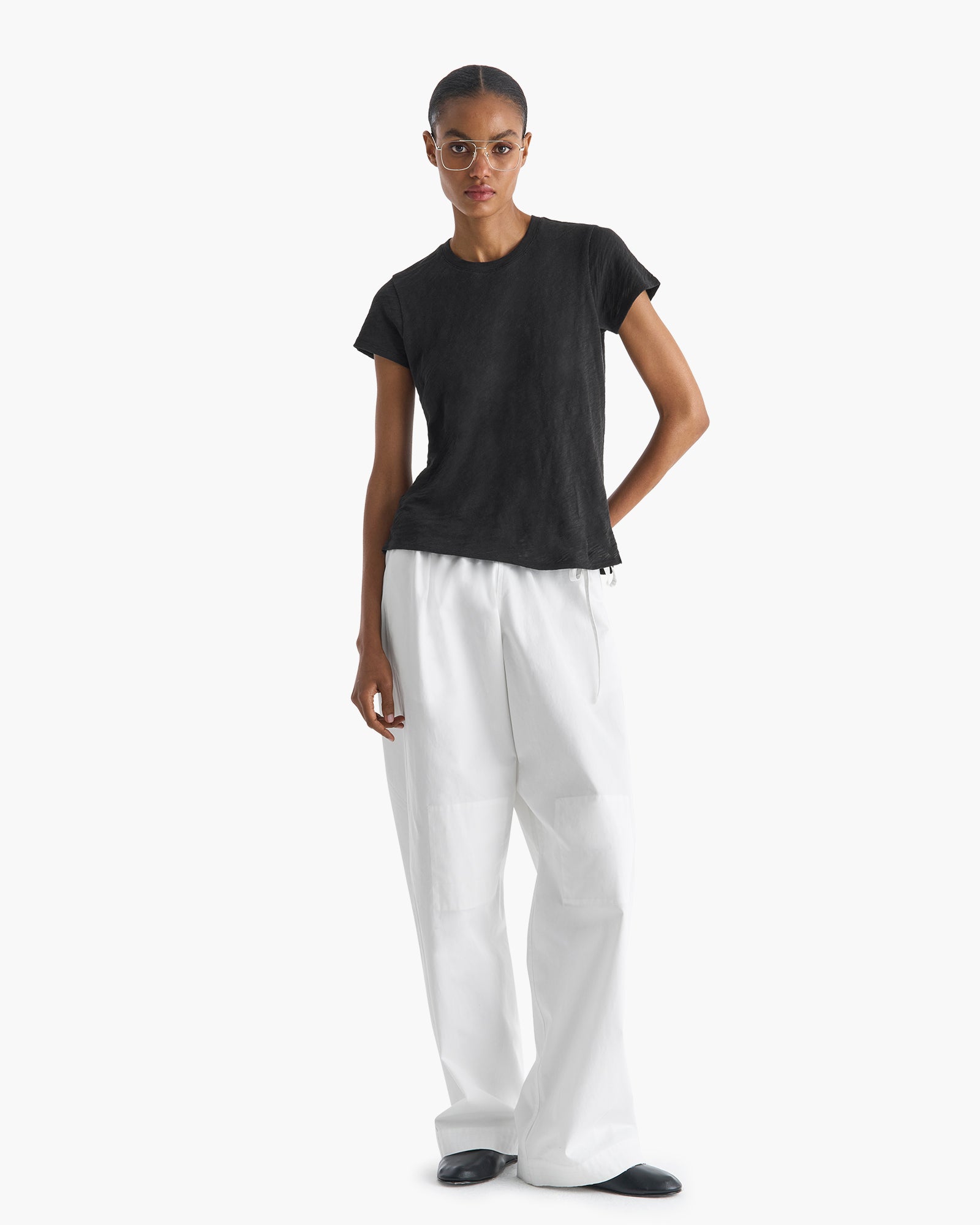 Slub Jersey Schoolboy Crew Neck Tee - Black