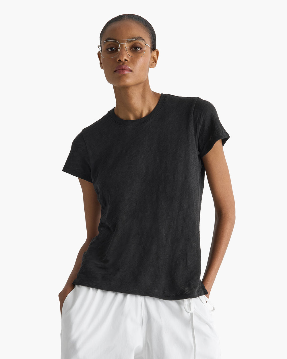 Slub Jersey Schoolboy Crew Neck Tee - Black