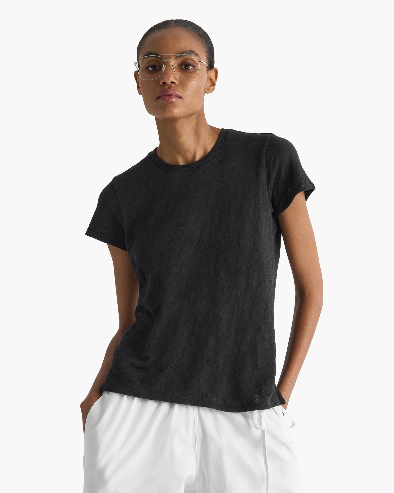 Slub Jersey Schoolboy Crew Neck Tee - Black