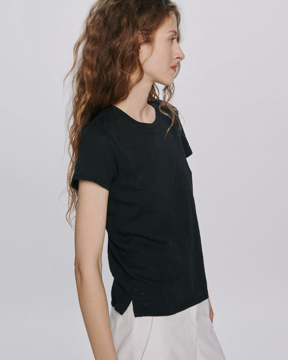 Slub Jersey Schoolboy Crew Neck Tee - Black