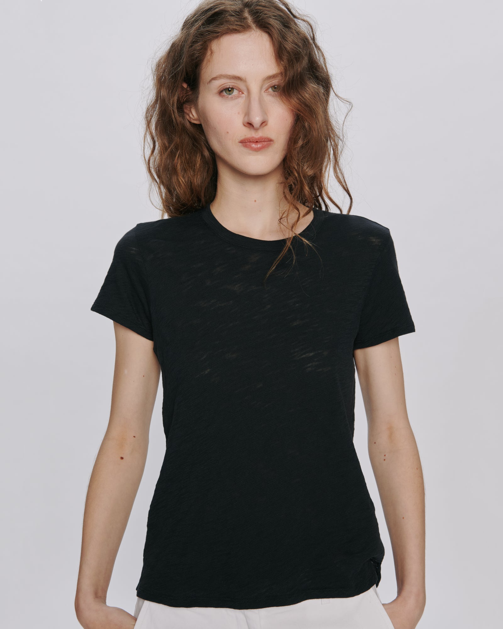 Slub Jersey Schoolboy Crew Neck Tee - Black