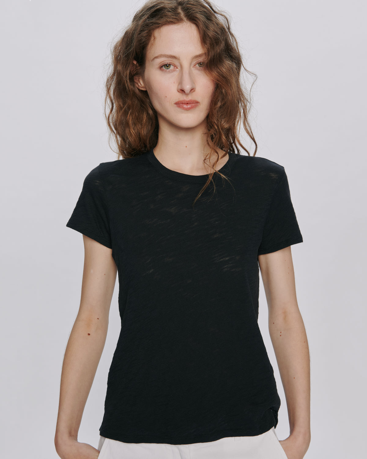 Slub Jersey Schoolboy Crew Neck Tee - Black