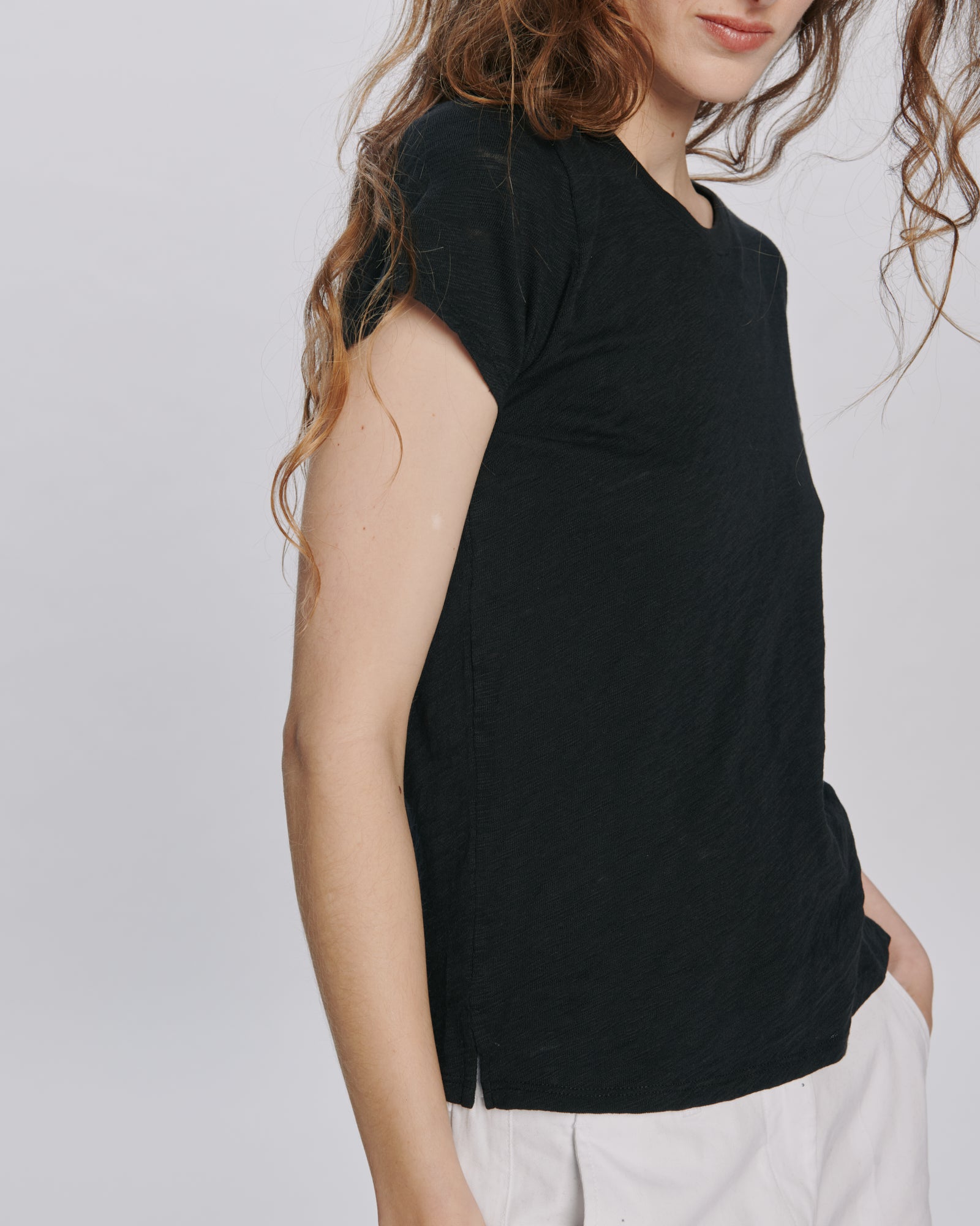 Slub Jersey Schoolboy Crew Neck Tee - Black