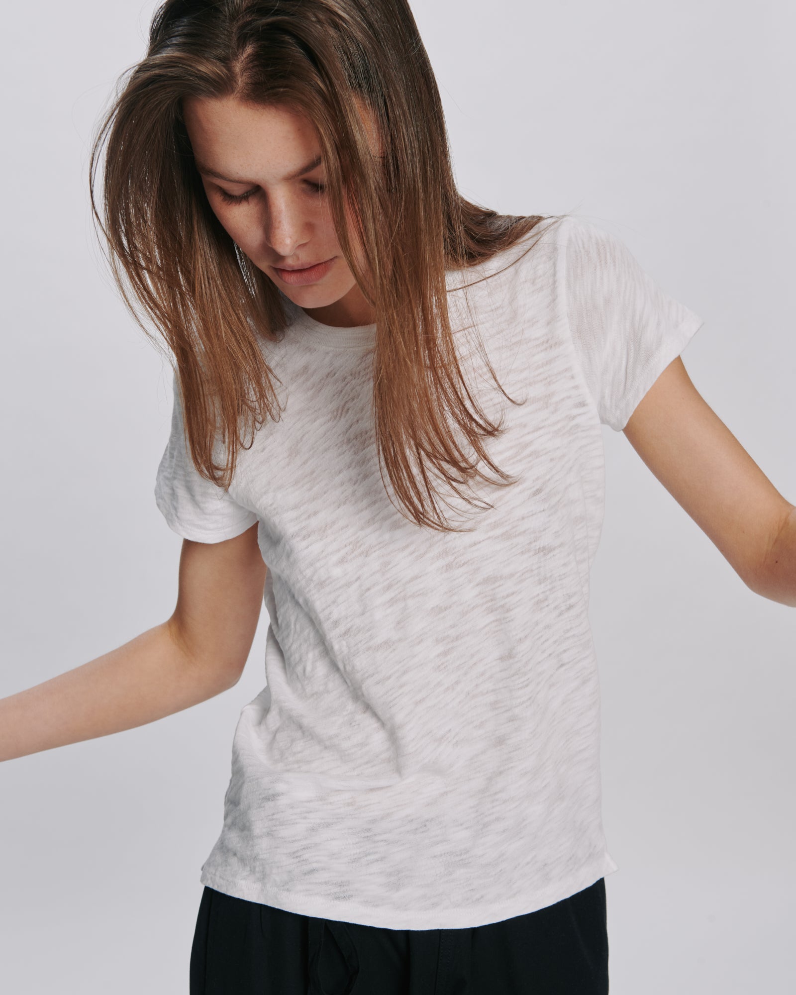 Slub Jersey Schoolboy Crew Neck Tee - White