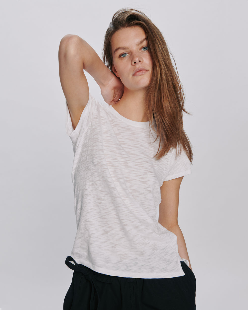 Slub Jersey Schoolboy Crew Neck Tee - White
