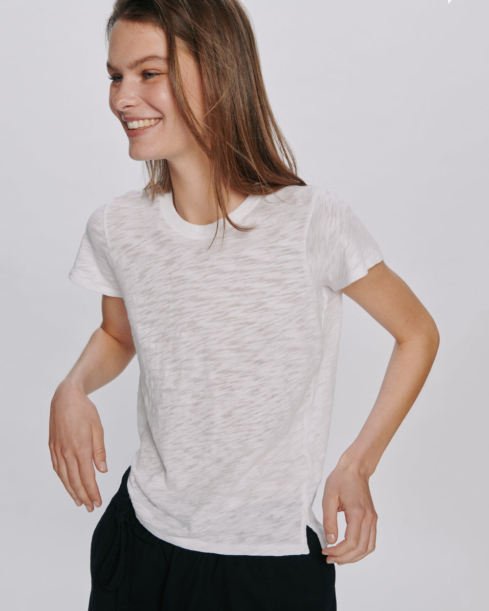 Slub Jersey Schoolboy Crew Neck Tee - White