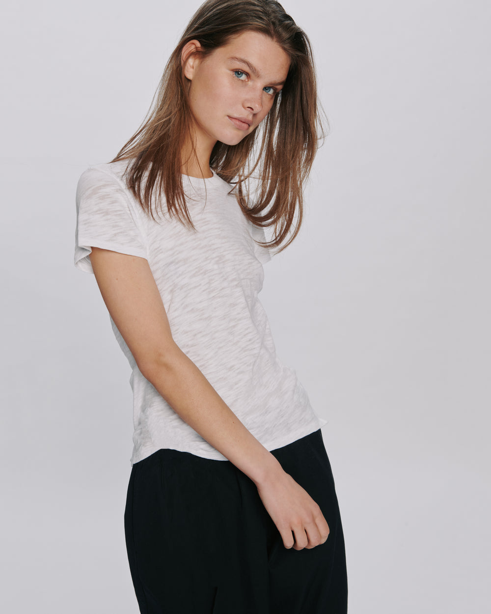 Slub Jersey Schoolboy Crew Neck Tee - White