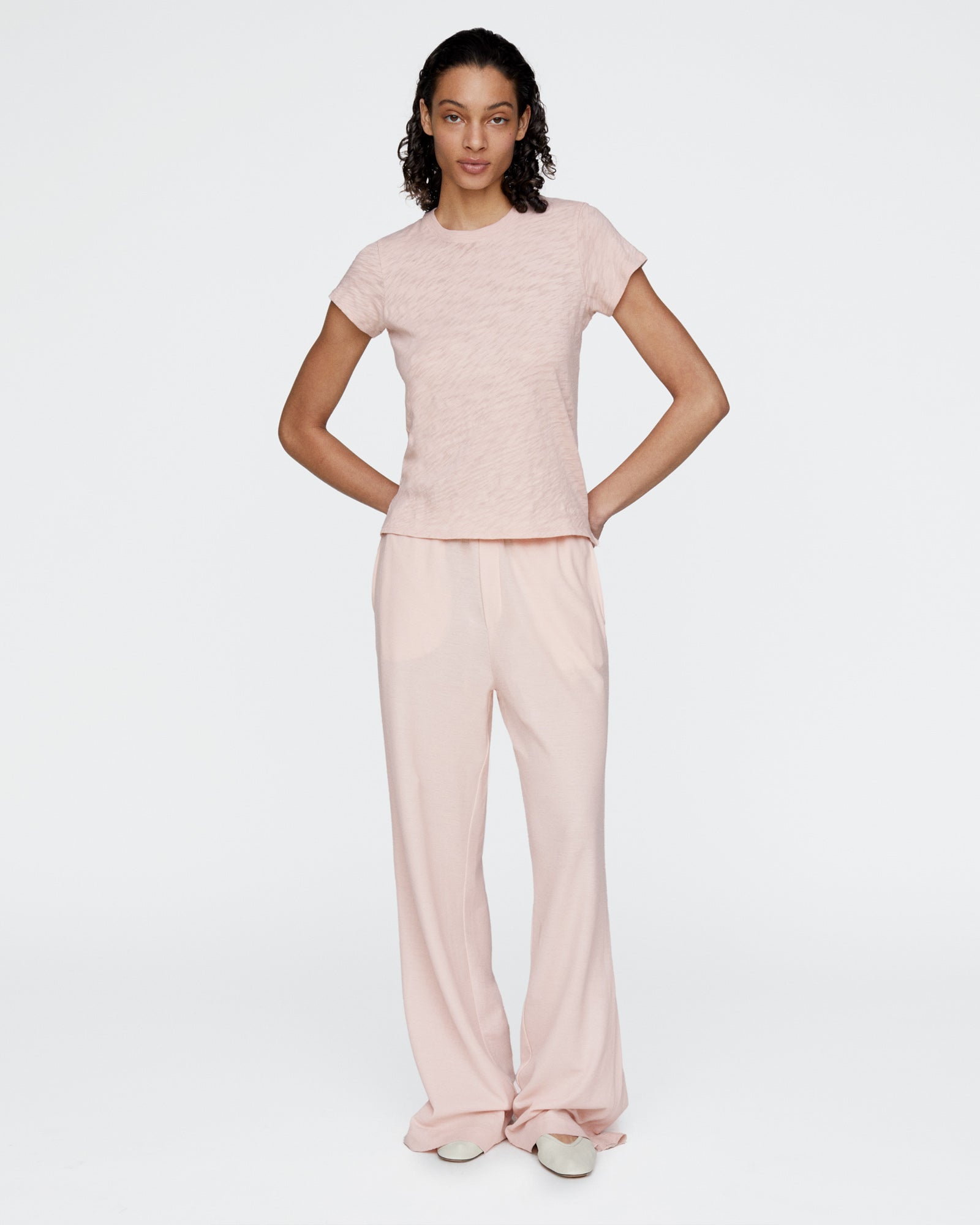 Slub Jersey Schoolboy Crew Neck Tee - Faded Rose