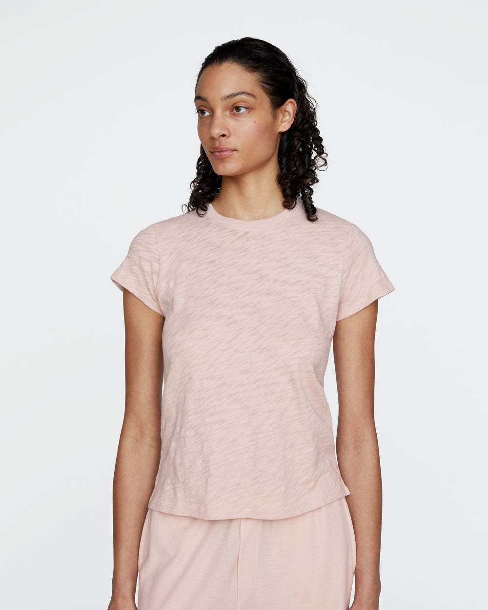 Slub Jersey Schoolboy Crew Neck Tee - Faded Rose
