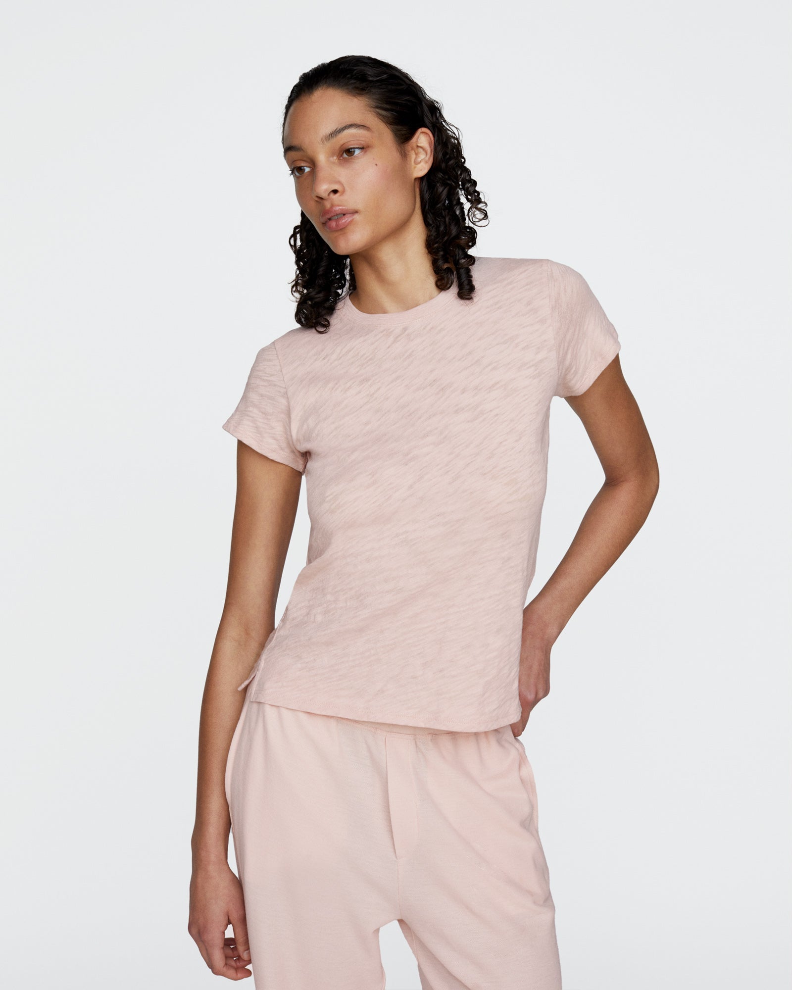 Slub Jersey Schoolboy Crew Neck Tee - Faded Rose