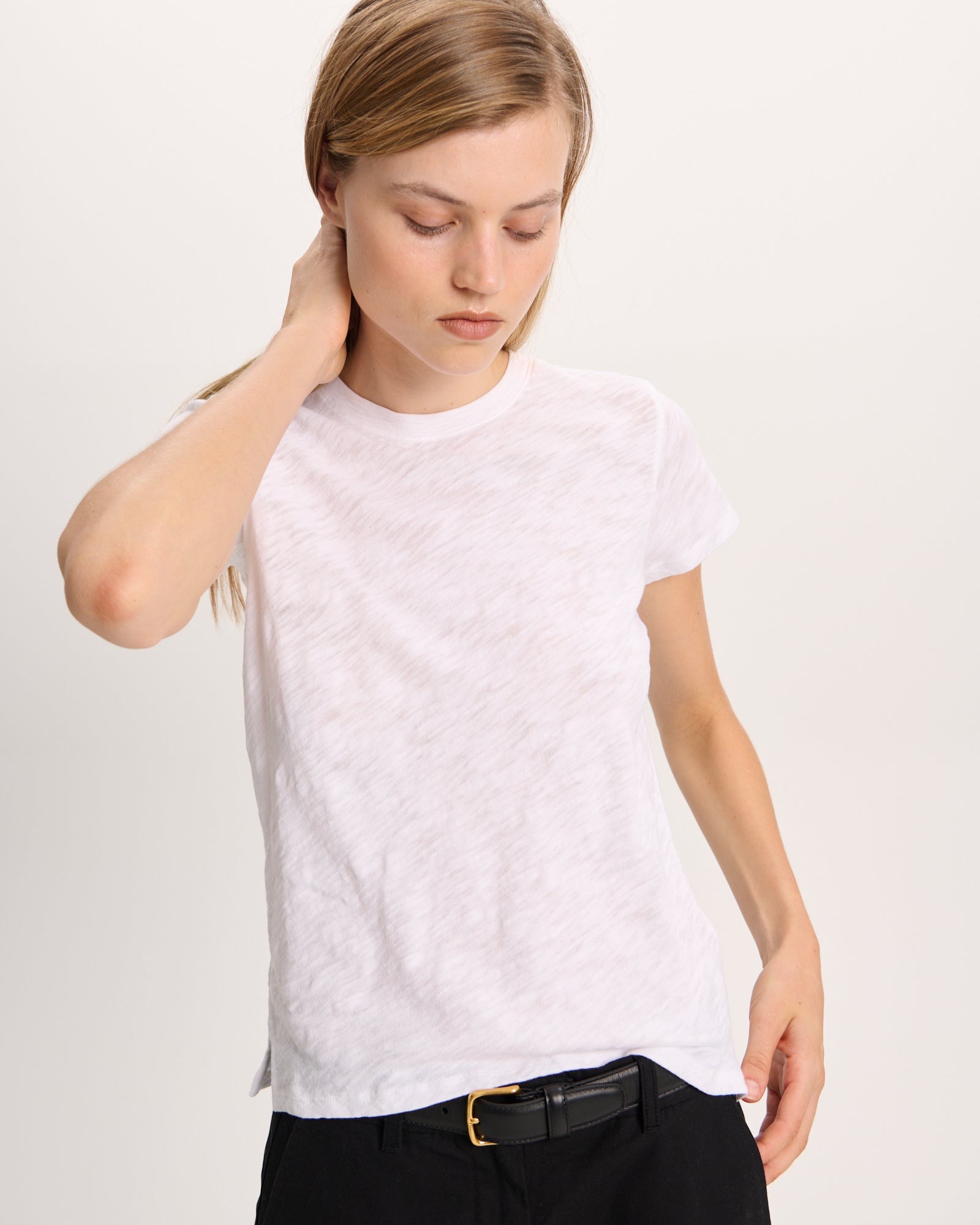 Slub Jersey Schoolboy Crew Neck Tee - White