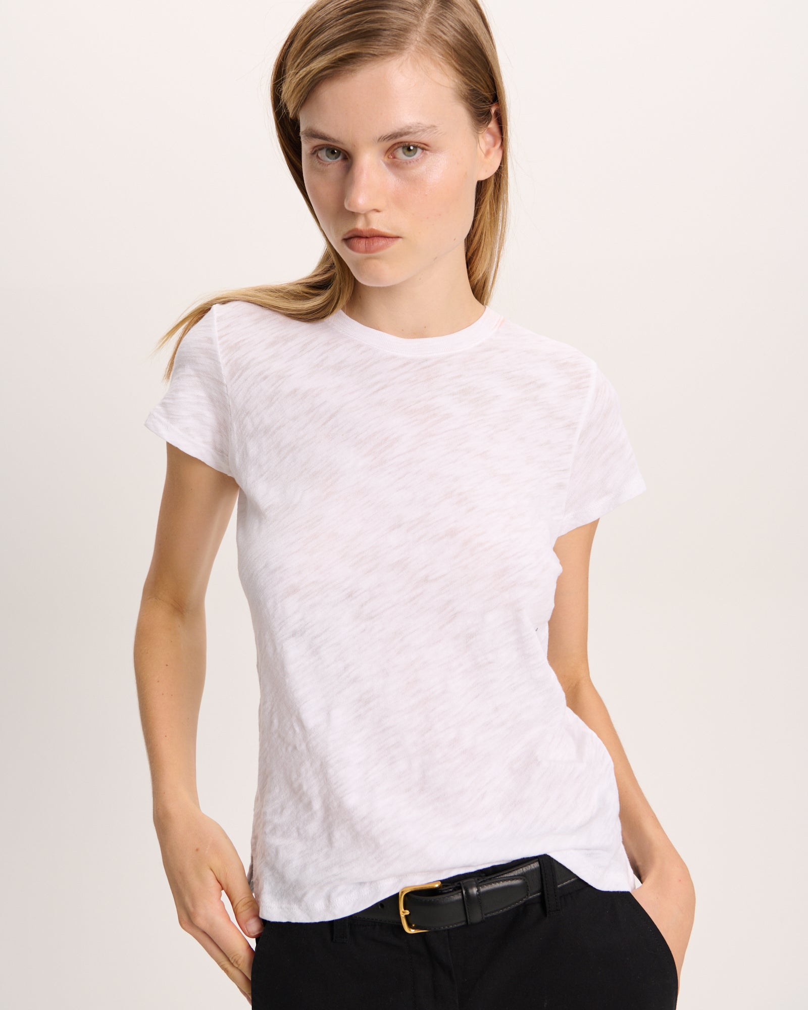 Slub Jersey Schoolboy Crew Neck Tee - White