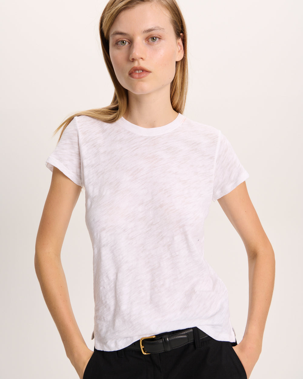 Slub Jersey Schoolboy Crew Neck Tee - White
