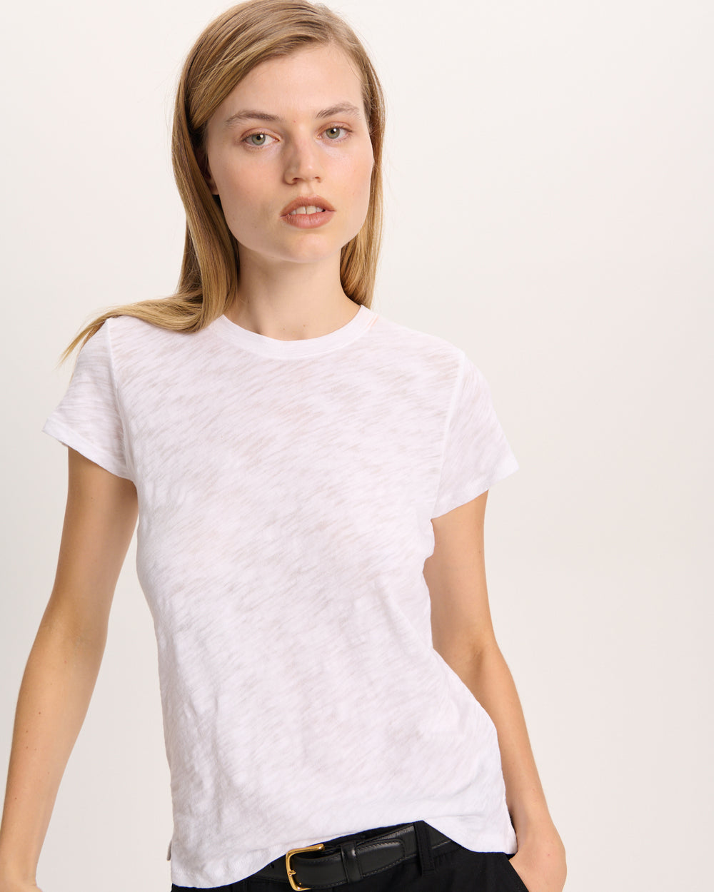 Slub Jersey Schoolboy Crew Neck Tee - White