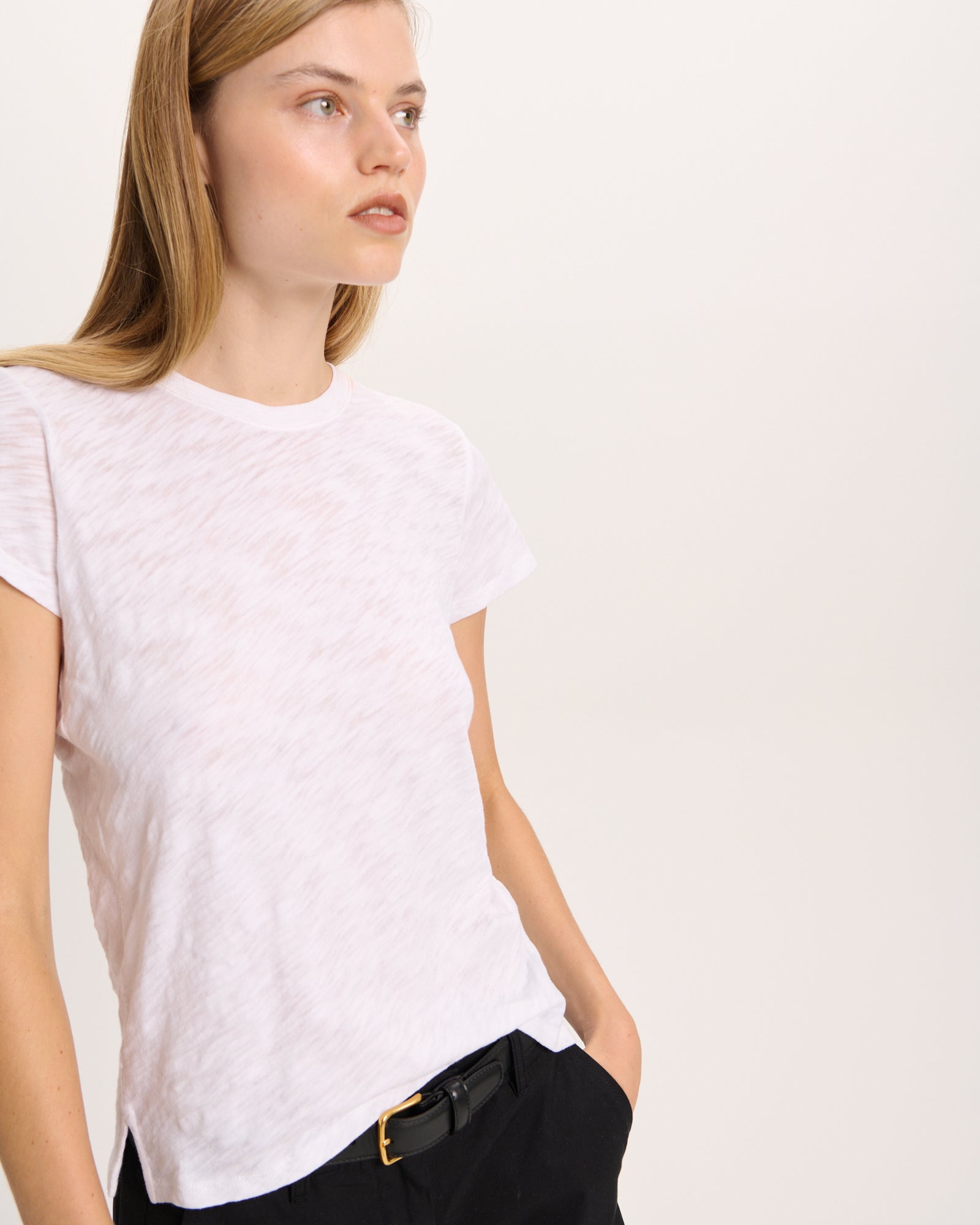 Slub Jersey Schoolboy Crew Neck Tee - White
