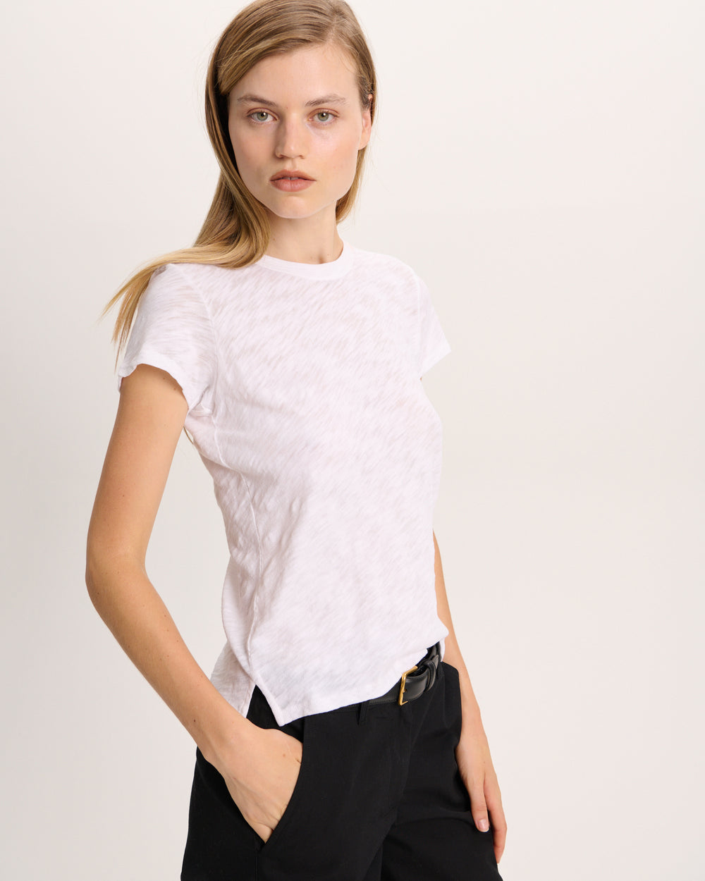 Slub Jersey Schoolboy Crew Neck Tee - White