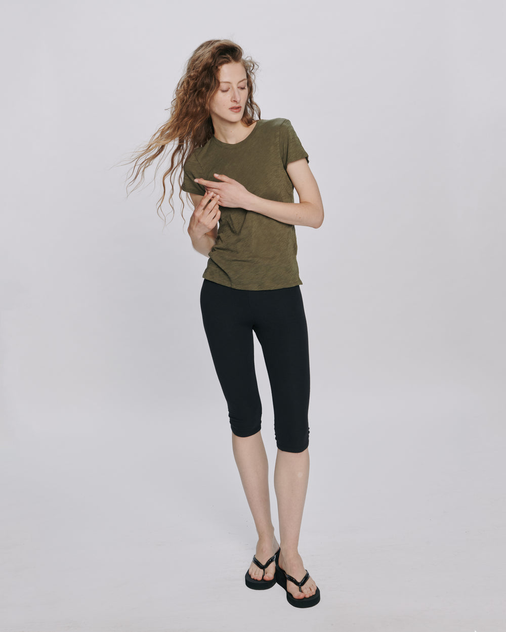Slub Jersey Schoolboy Crew Neck Tee - Army