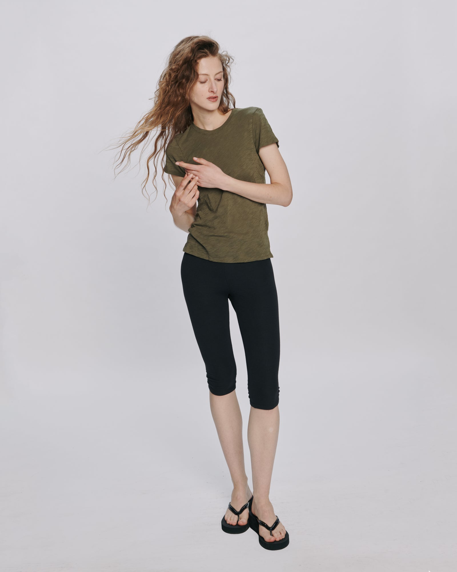 Slub Jersey Schoolboy Crew Neck Tee - Army
