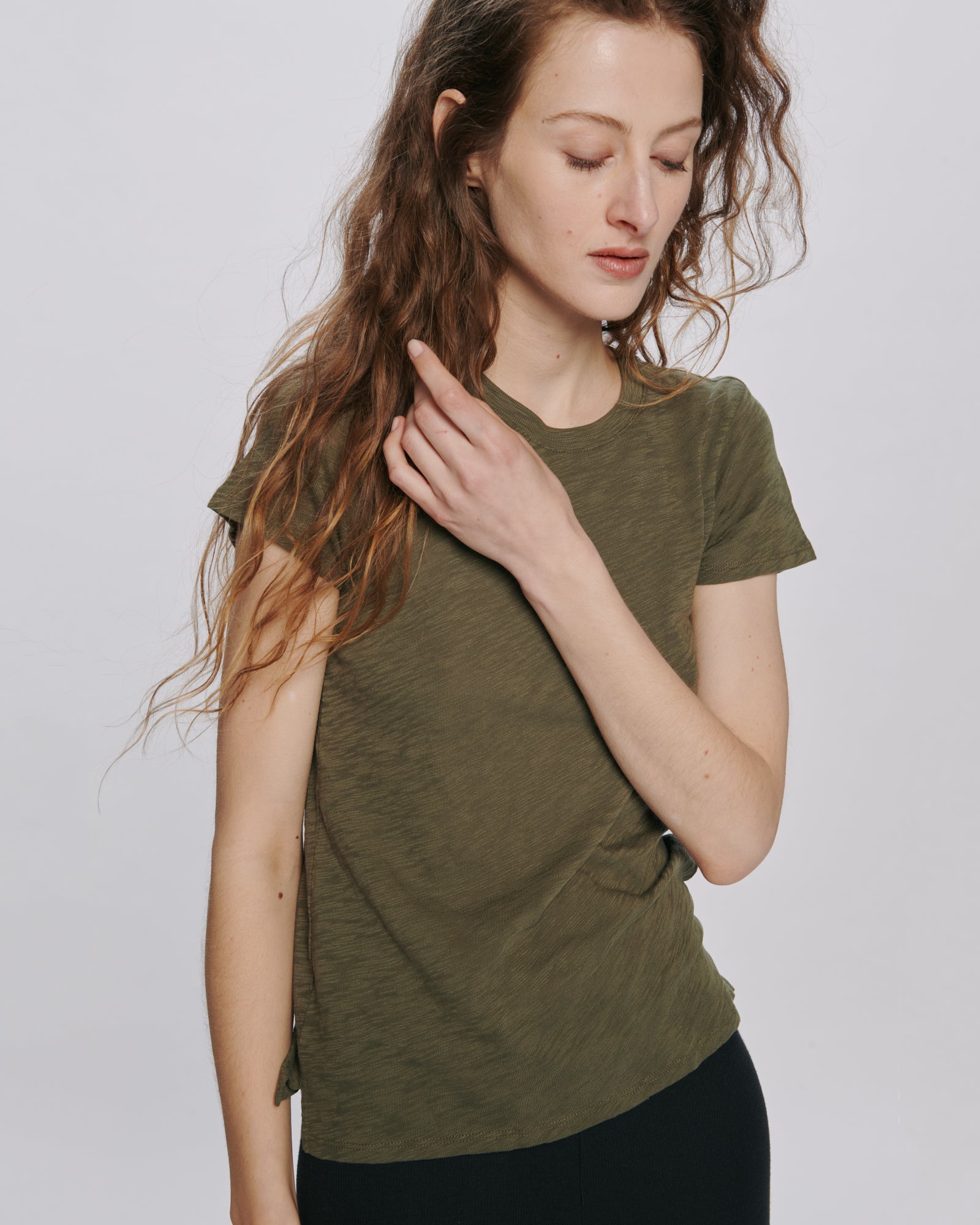 Slub Jersey Schoolboy Crew Neck Tee - Army