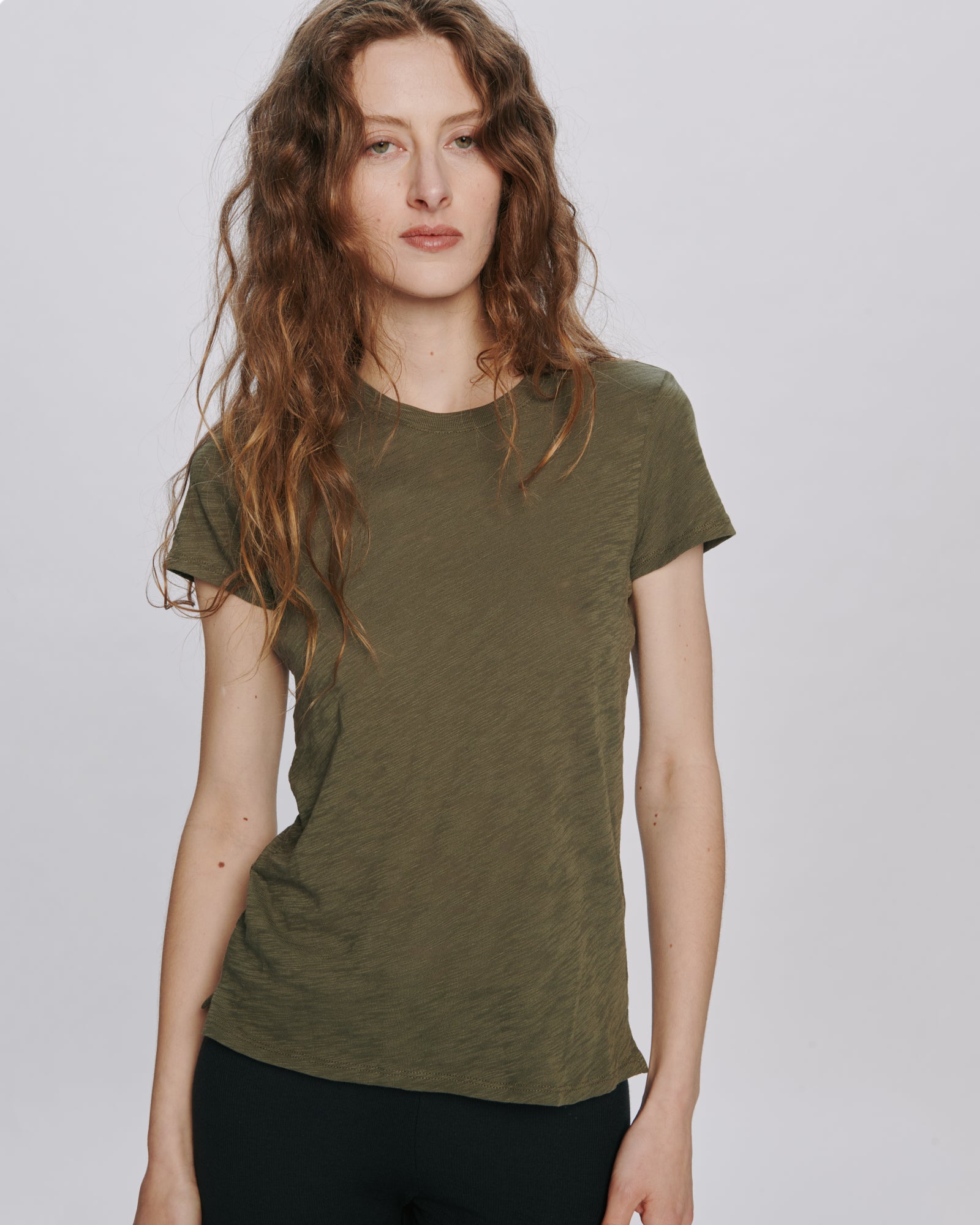 Slub Jersey Schoolboy Crew Neck Tee - Army