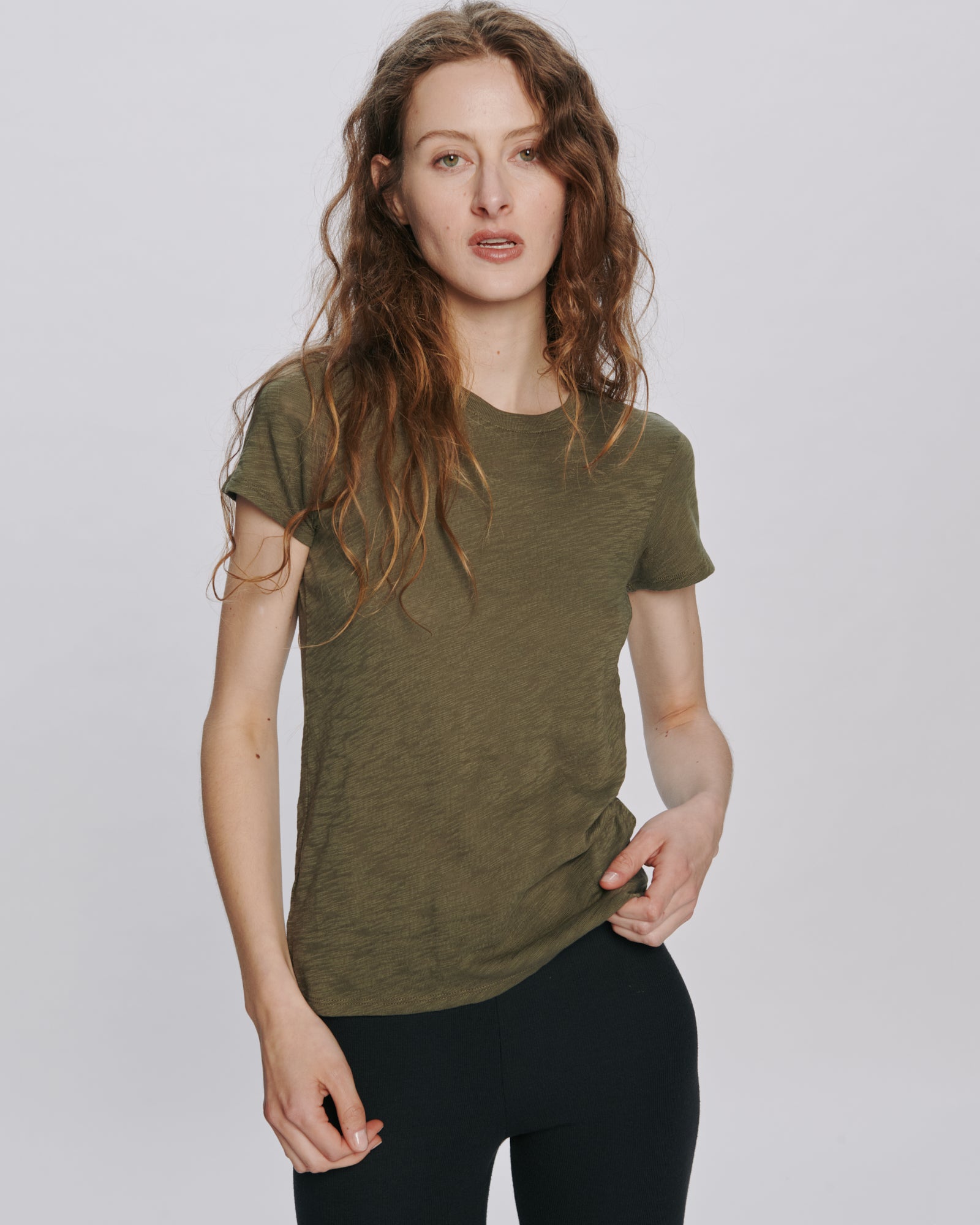 Slub Jersey Schoolboy Crew Neck Tee - Army