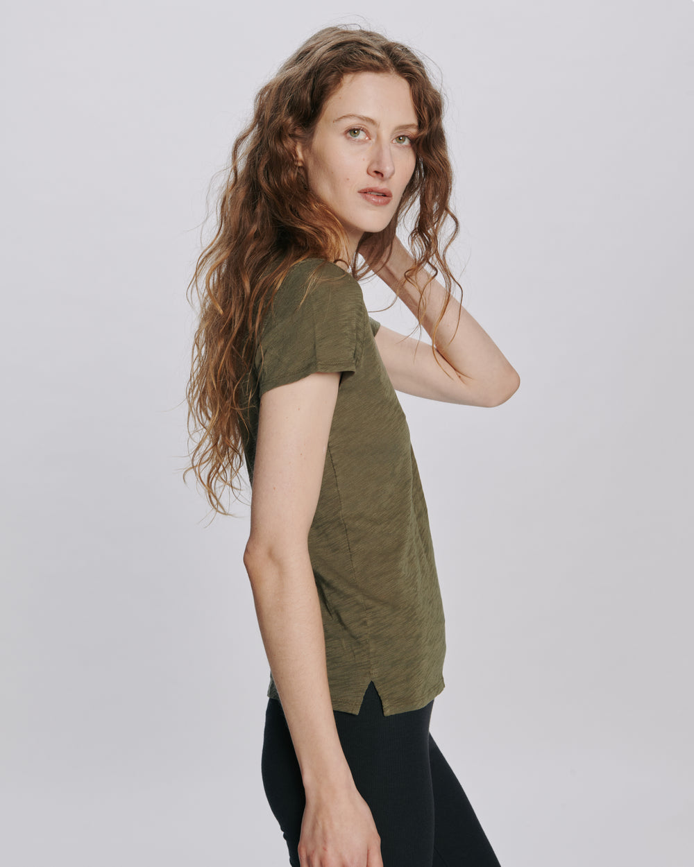 Slub Jersey Schoolboy Crew Neck Tee - Army