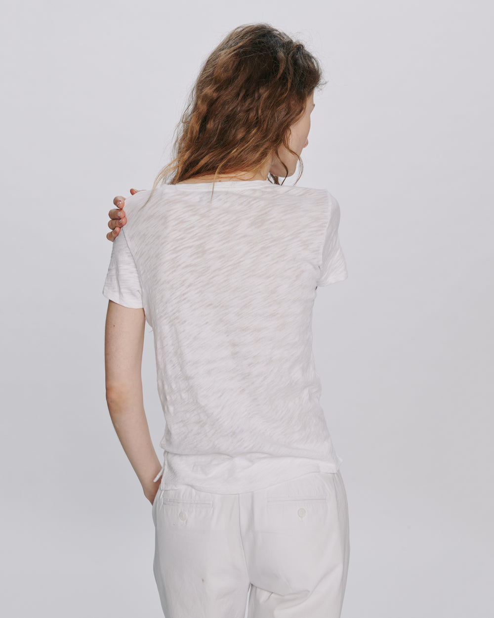 Slub Jersey Schoolboy V-Neck Tee - White