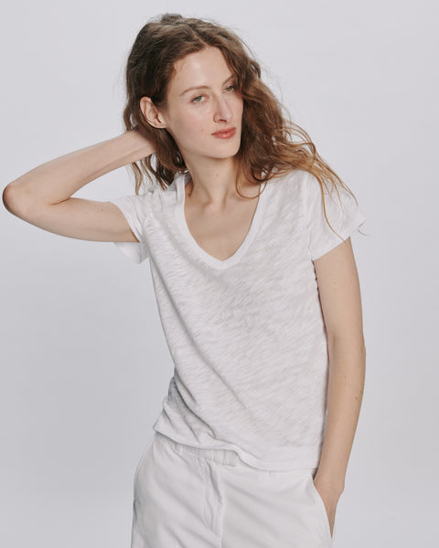 Slub Jersey Schoolboy V-Neck Tee - White – ATM Anthony Thomas Melillo