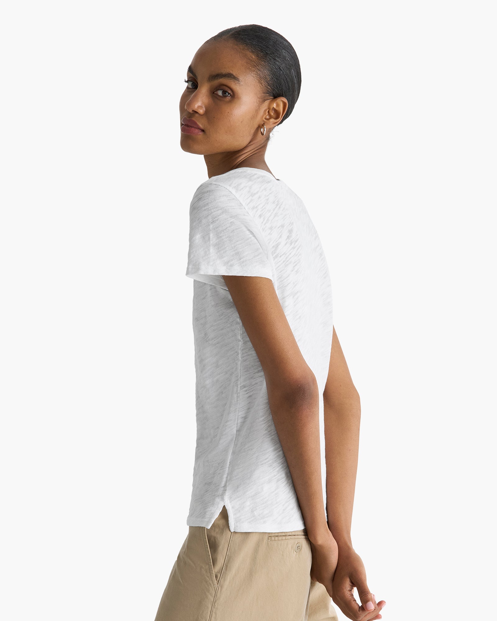 Slub Jersey Schoolboy V-Neck Tee - White