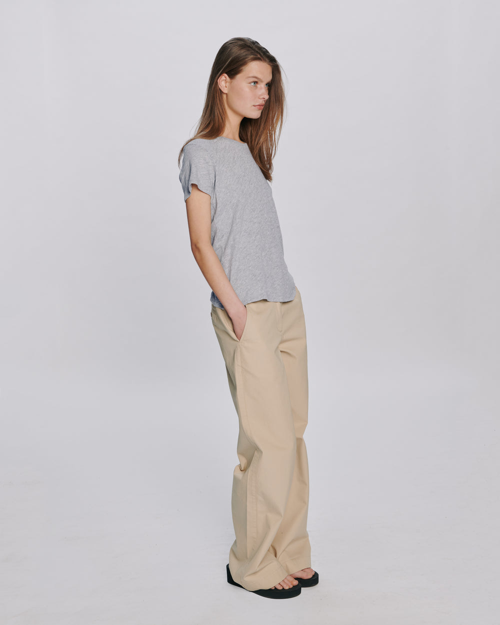 Slub Jersey Schoolboy Crew Neck Tee - Heather Grey