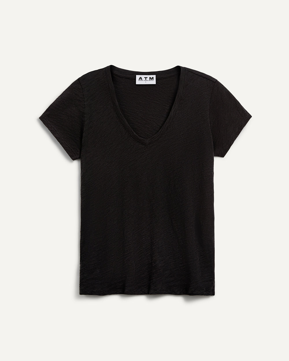 Slub Jersey Schoolboy V-Neck Tee - Black