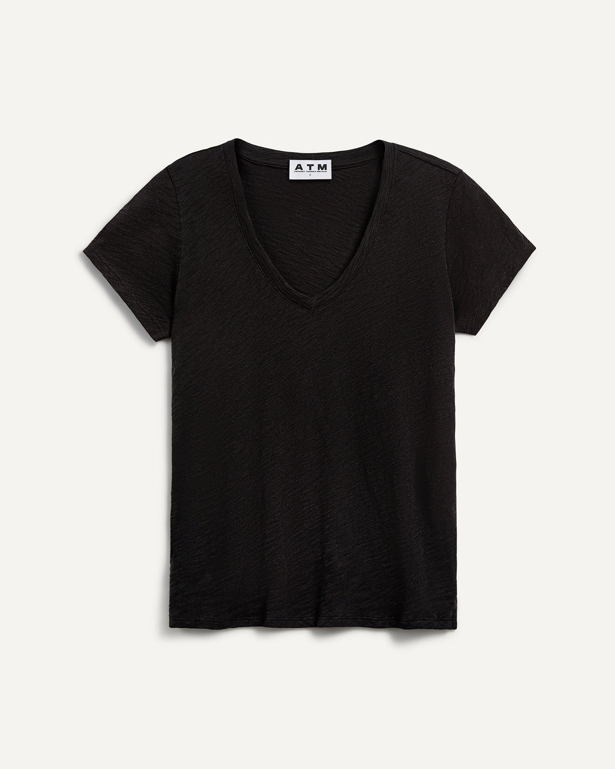 Slub Jersey Schoolboy V-Neck Tee - Black