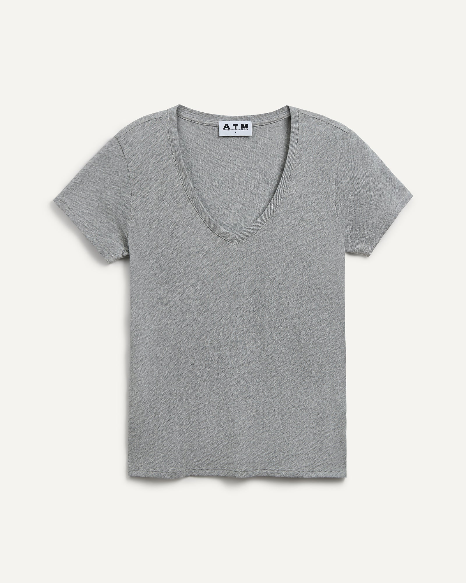 Slub Jersey Schoolboy V-Neck Tee - Heather Grey