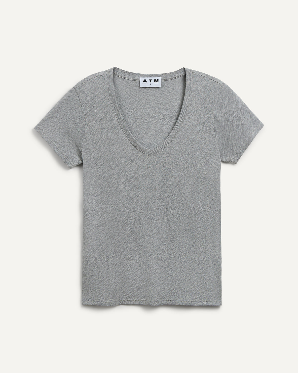 Slub Jersey Schoolboy V-Neck Tee - Heather Grey