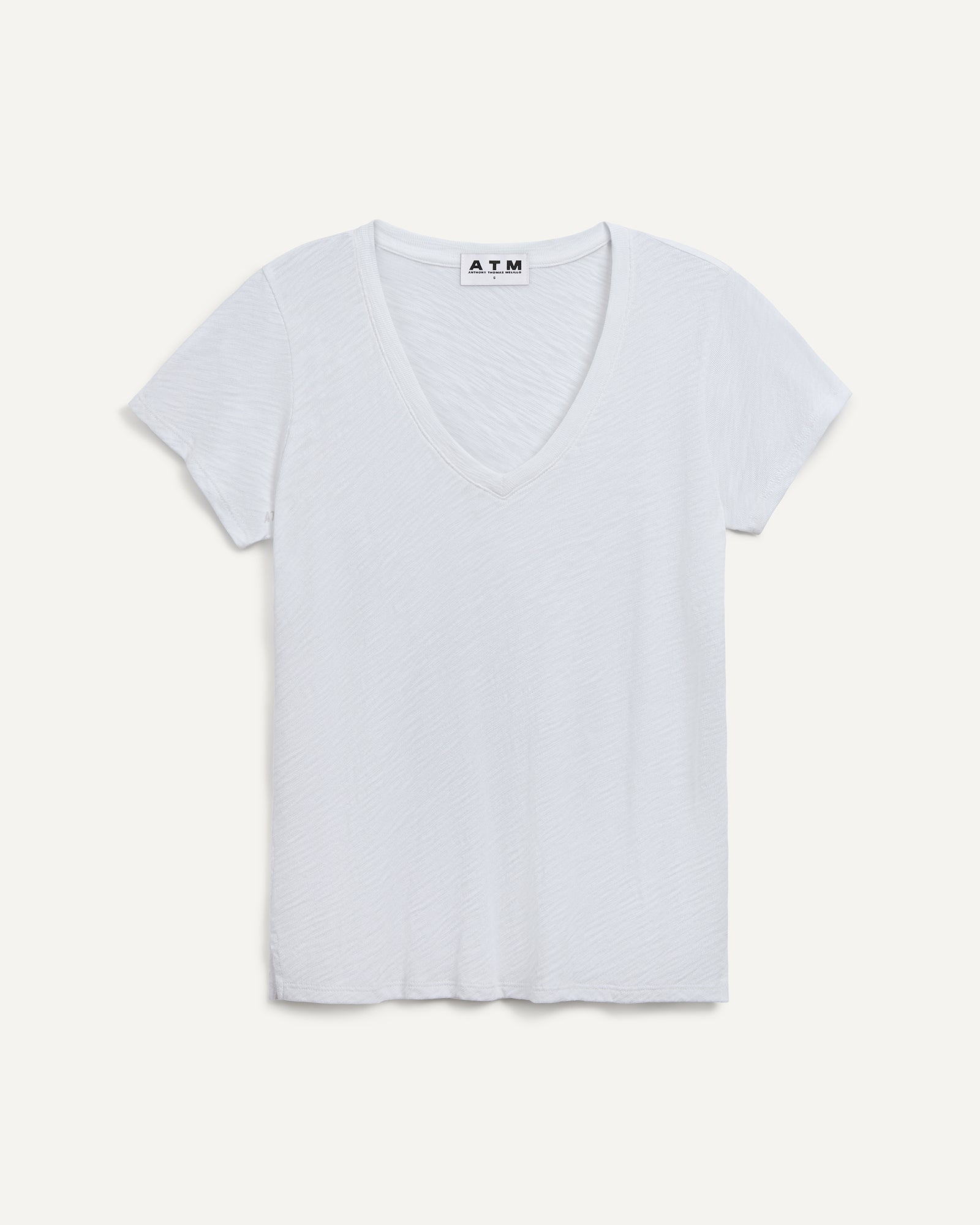 Slub Jersey Schoolboy V-Neck Tee - White